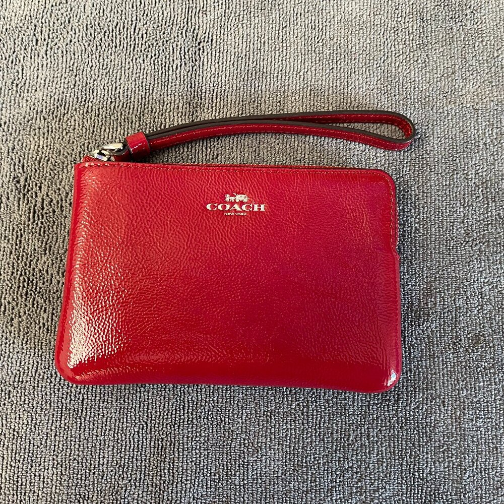 Coach Corner Zip Wristlet in Red Leather